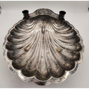 Vintage Silver-Plated Eales Scalloped Shell Footed Bowl Candle Holder Holiday